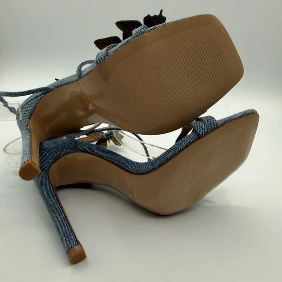 Steve Madden Uma/Uma Denim Butterfly Rhinestone Stiletto Heels Embellished Ankle - Picture 14 of 17